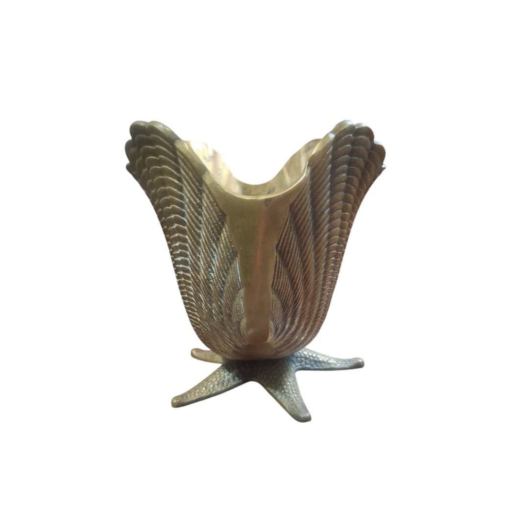 Vintage MCM Solid Brass Seashell Starfish Planter 5.5" Coastal Hollywood Regency - Thumbnail 3
