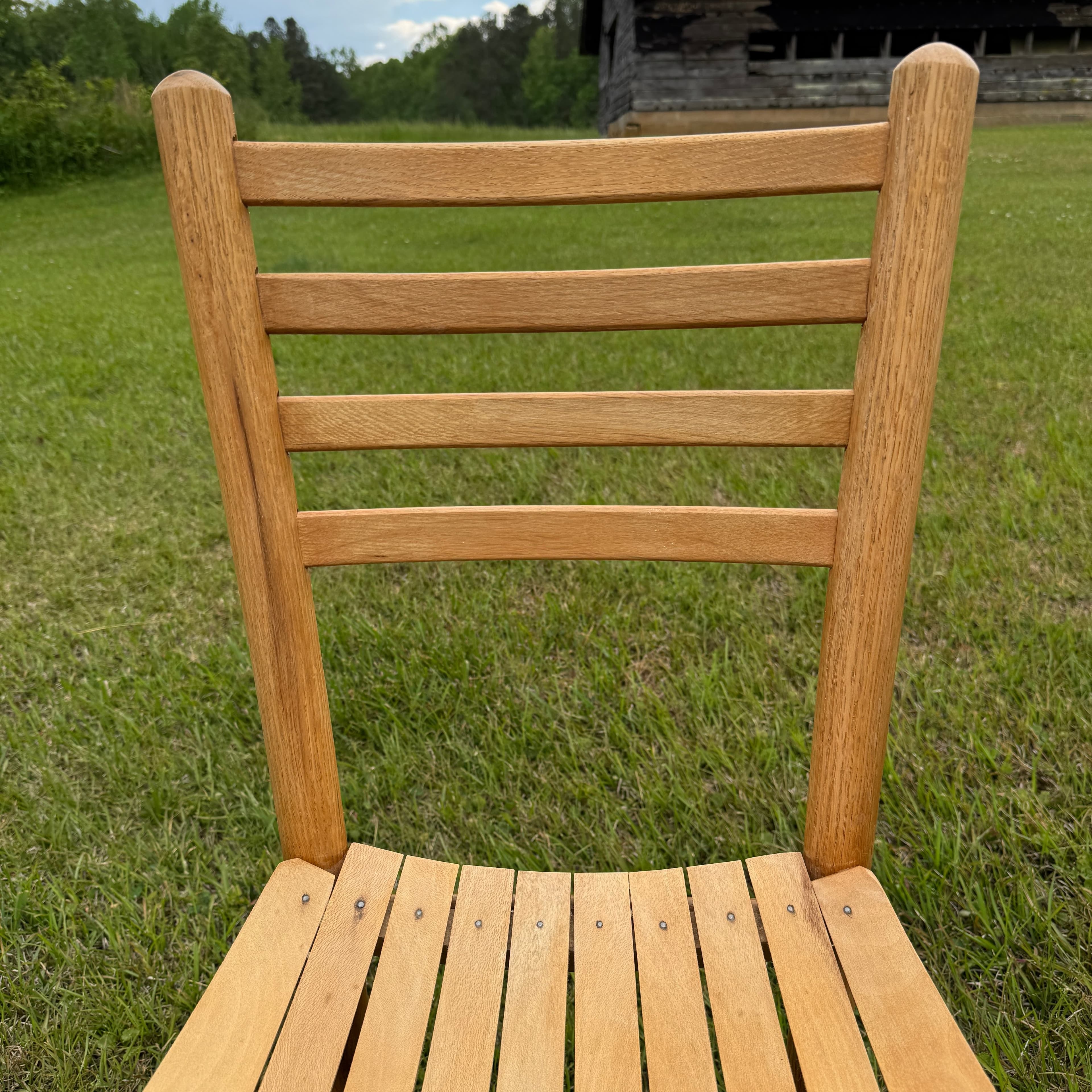 Set of 3 Vintage Wooden Ladder Back, Slat Seat Chairs - Thumbnail 5