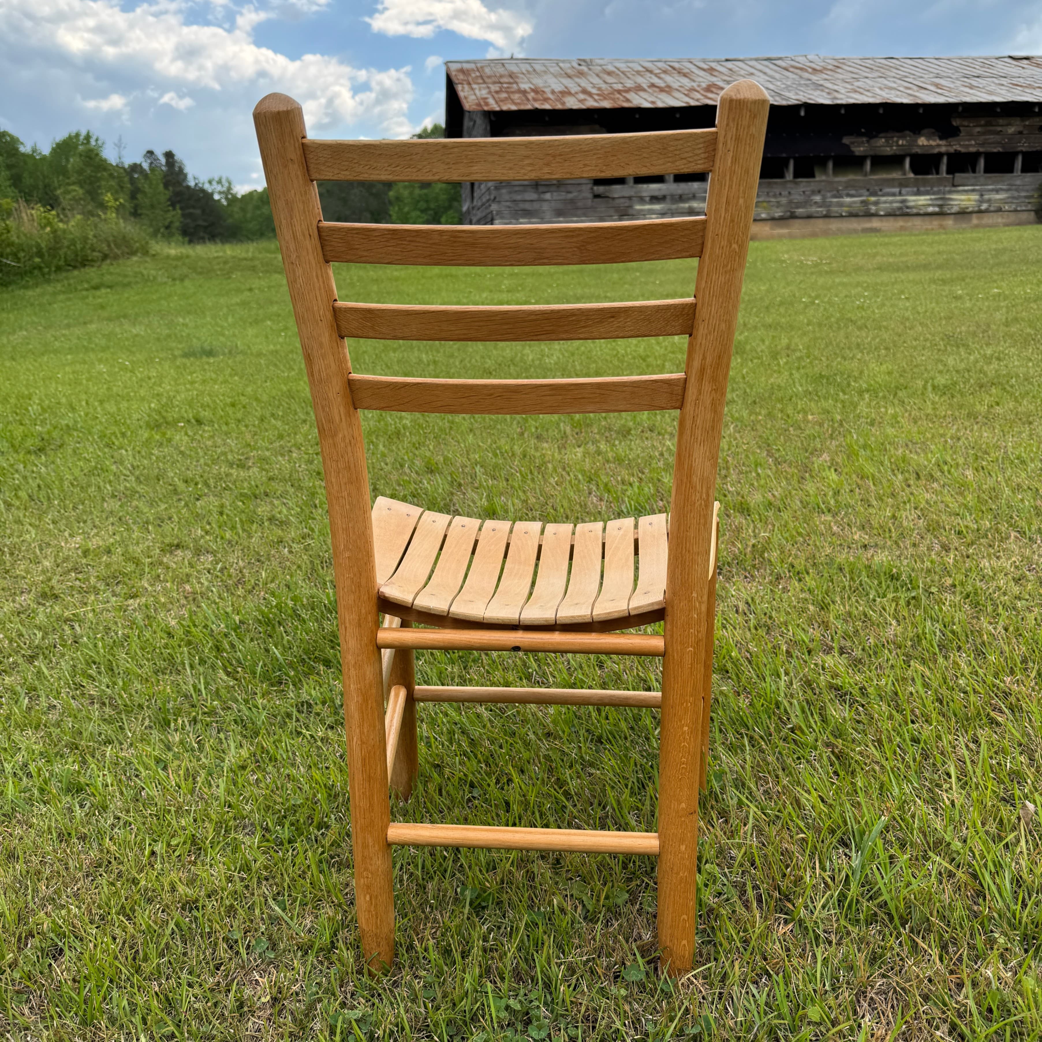 Set of 3 Vintage Wooden Ladder Back, Slat Seat Chairs - Thumbnail 2
