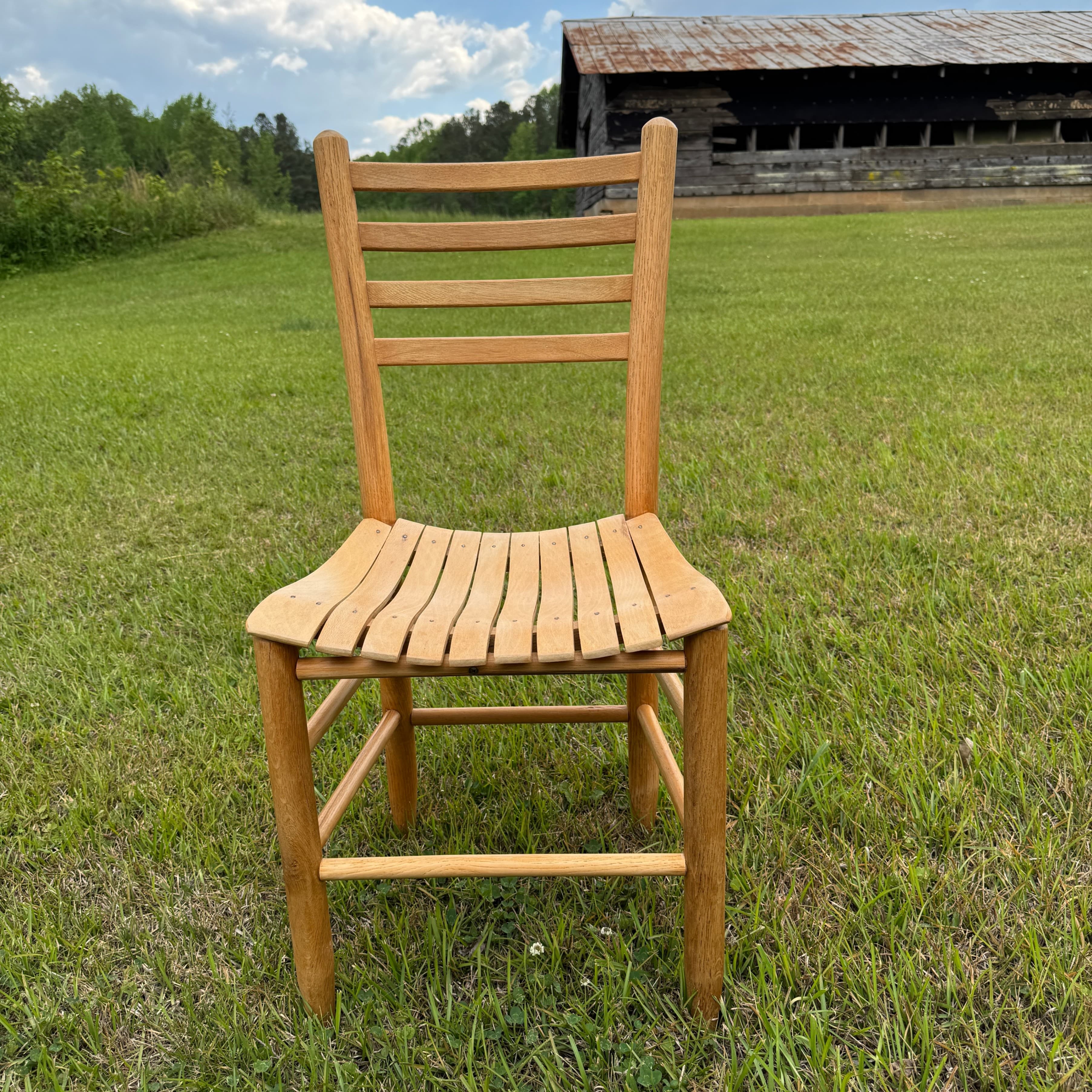 Set of 3 Vintage Wooden Ladder Back, Slat Seat Chairs - Thumbnail 6