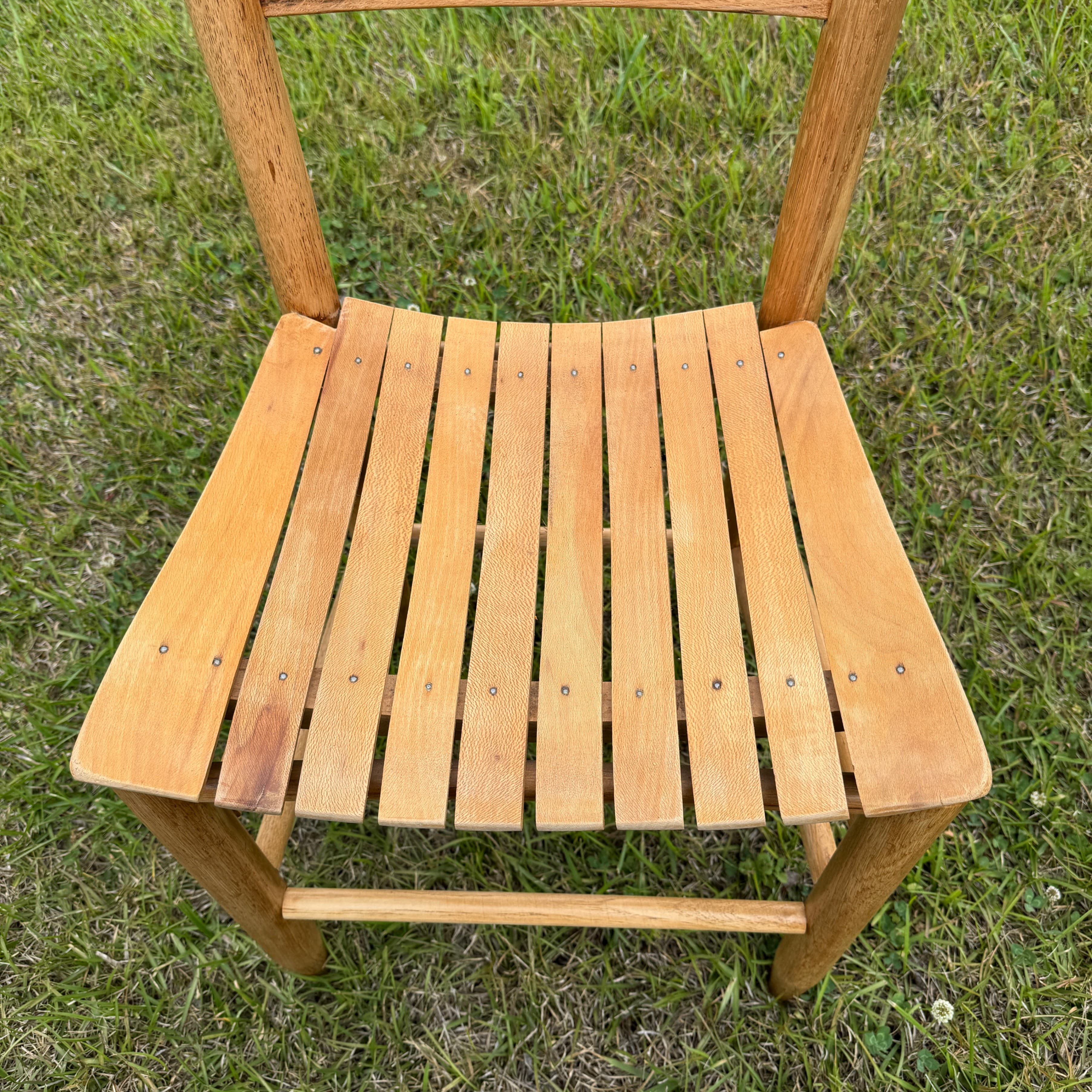 Set of 3 Vintage Wooden Ladder Back, Slat Seat Chairs - Thumbnail 14