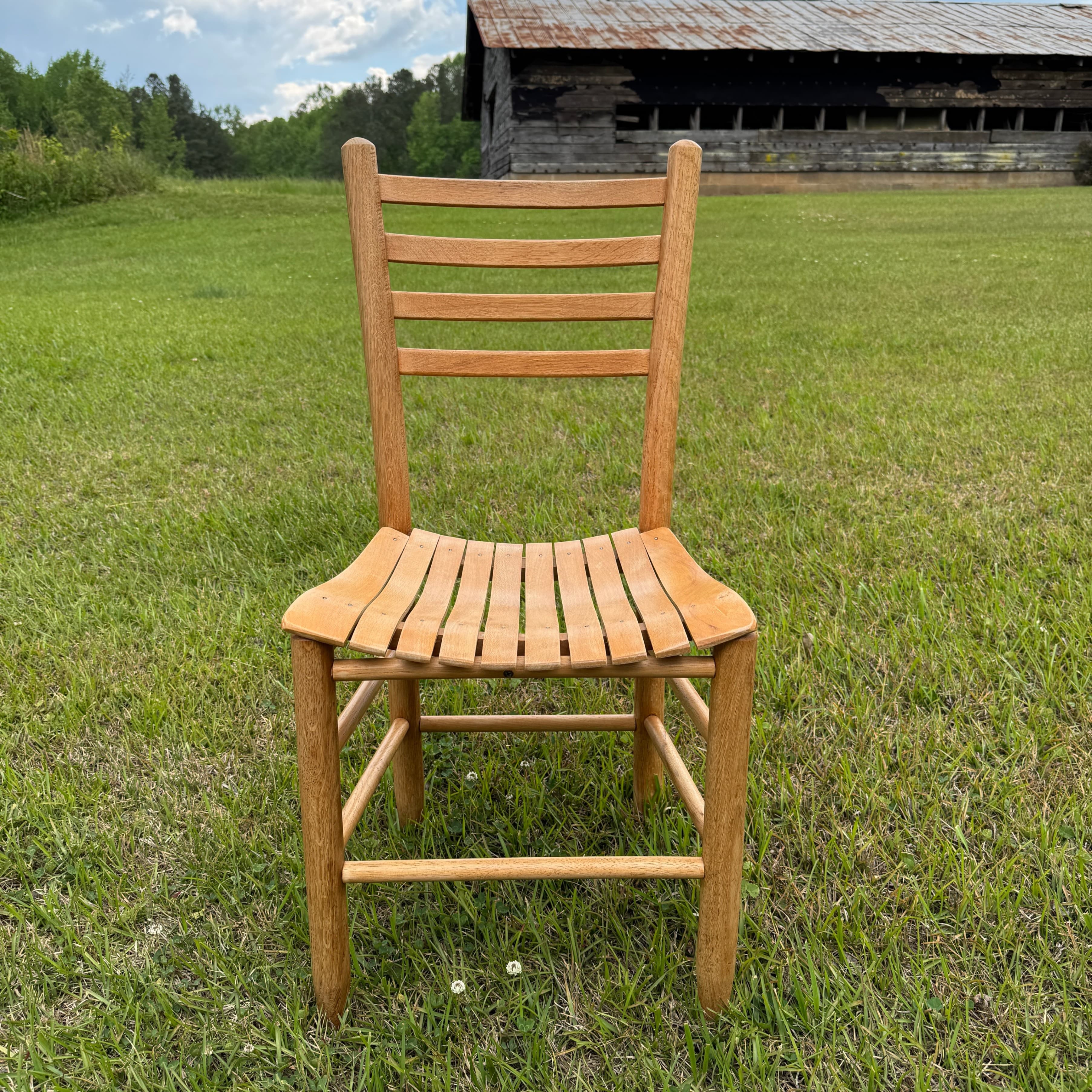 Set of 3 Vintage Wooden Ladder Back, Slat Seat Chairs - Thumbnail 11