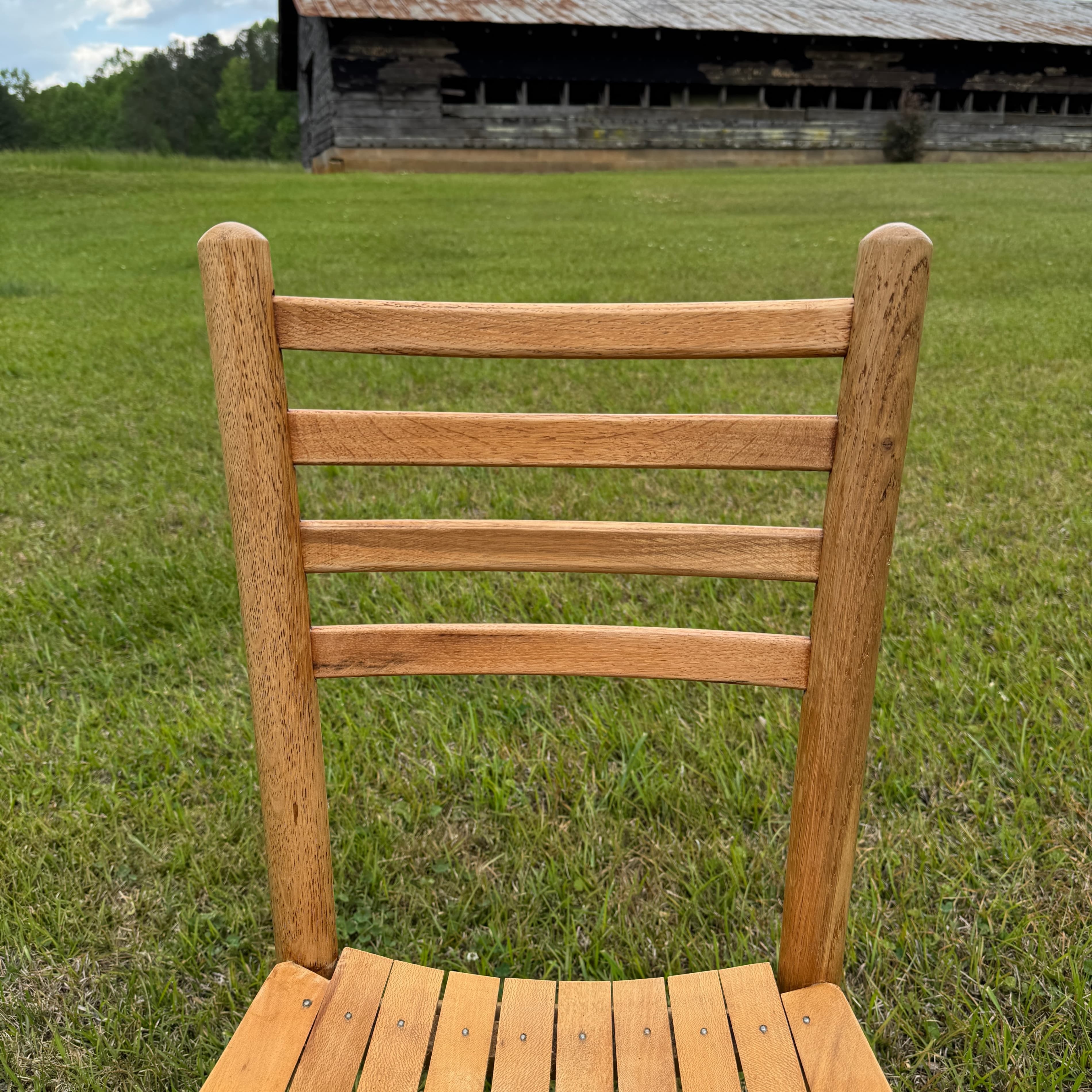 Set of 3 Vintage Wooden Ladder Back, Slat Seat Chairs - Thumbnail 15