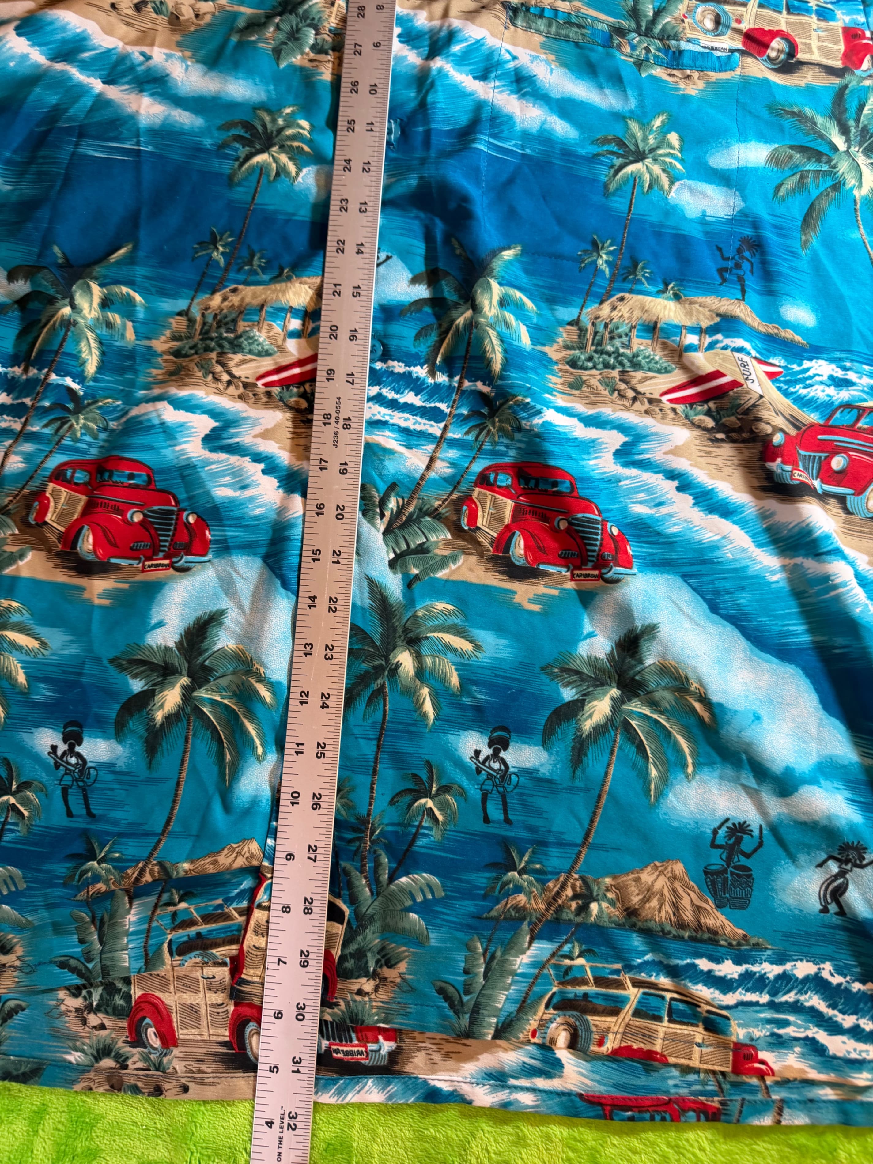 Hawaiian Aloha Shirt Blue Surf Woody Car Palm Beach Print Mens XL Camp Shirt - Thumbnail 7