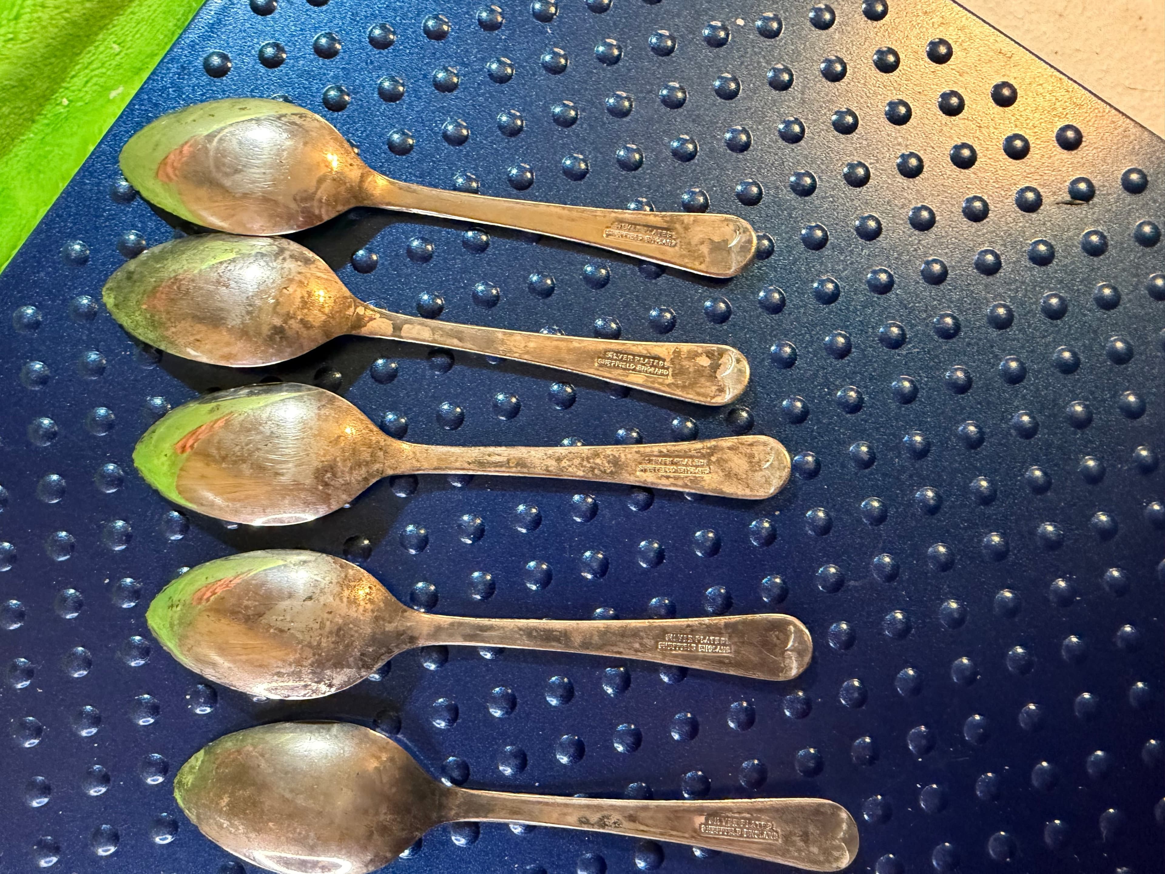 Vintage Silver Plated Sheffield England Teaspoons Lot of 5 Tarnished - Thumbnail 2