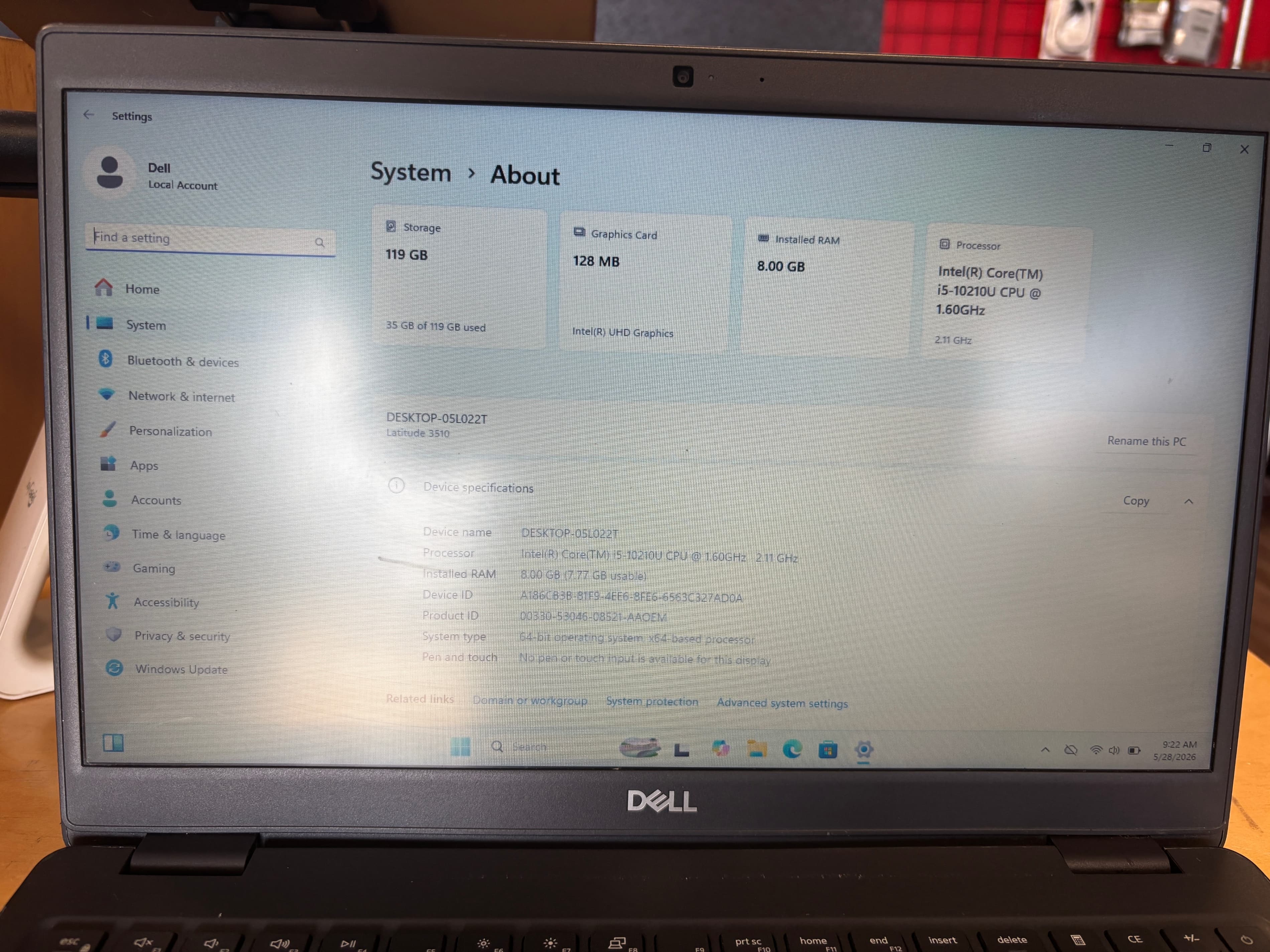 Dell Latitude 3510 Laptop i5-10210U 8GB RAM 128GB SSD - Thumbnail 3