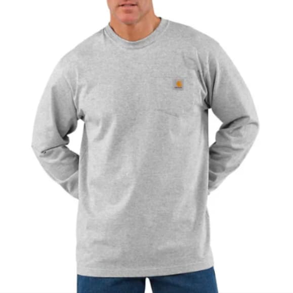 Carhartt Heather Gray Loose Fit Heavyweight Long-Sleeve Pocket T-Shirt - Thumbnail 3