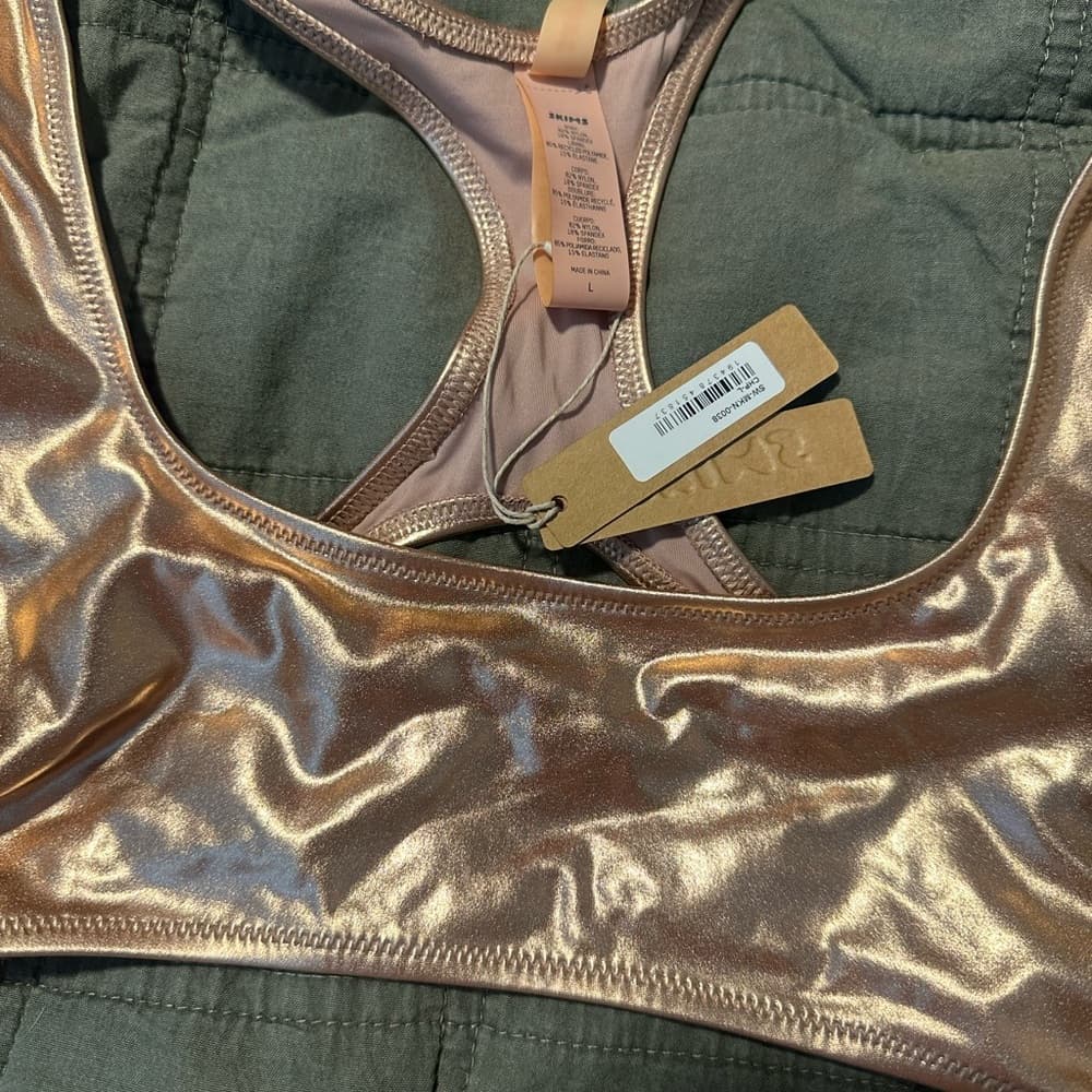 SKIMS Metallic Bronze One Piece Swimsuit - Thumbnail 3