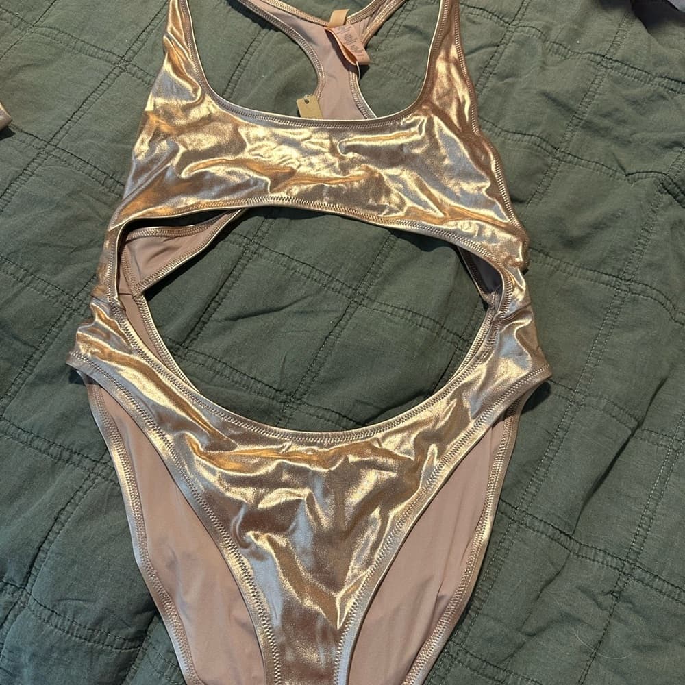 SKIMS Metallic Bronze One Piece Swimsuit - Thumbnail 4