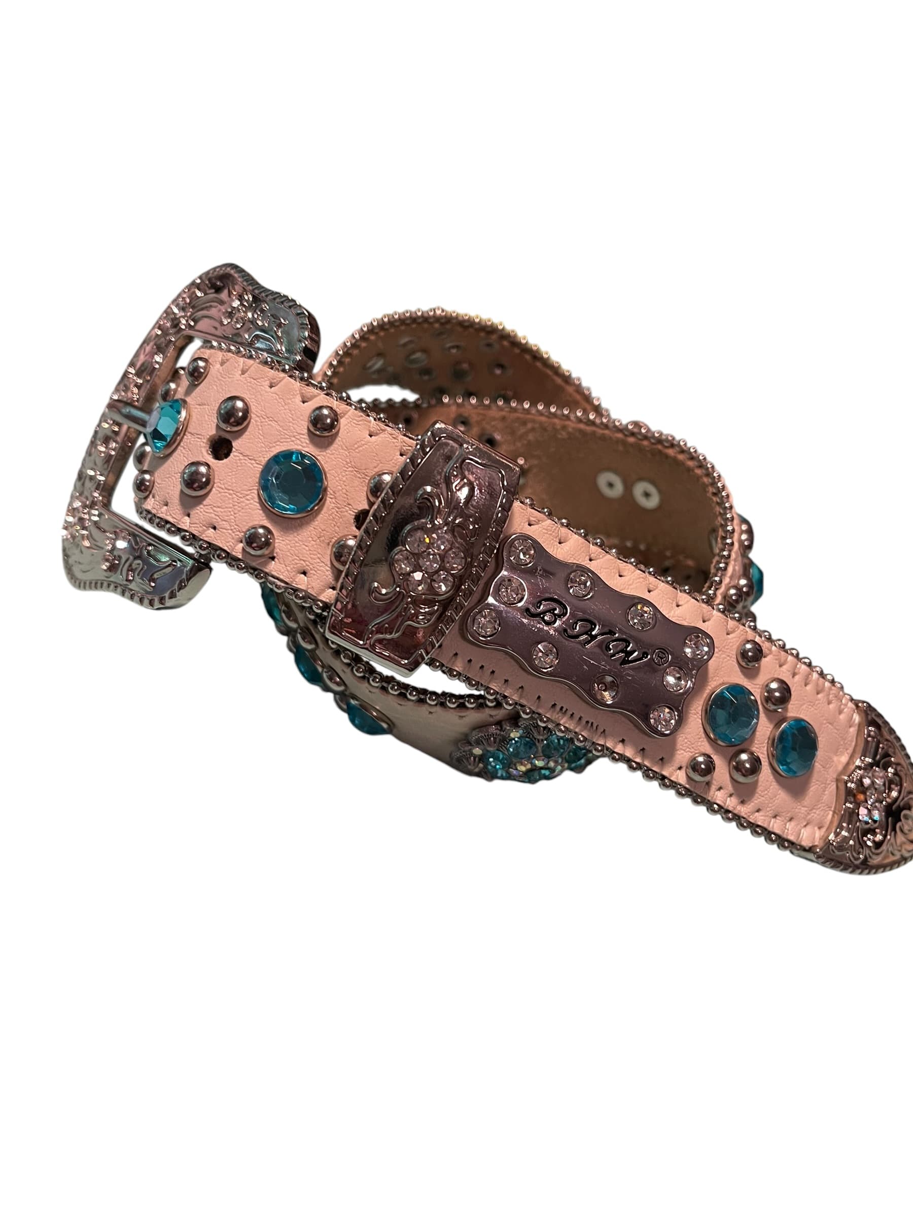 BHW Women’s Rhinestone Studded Leather Western Cowgirl Belt - Thumbnail 2