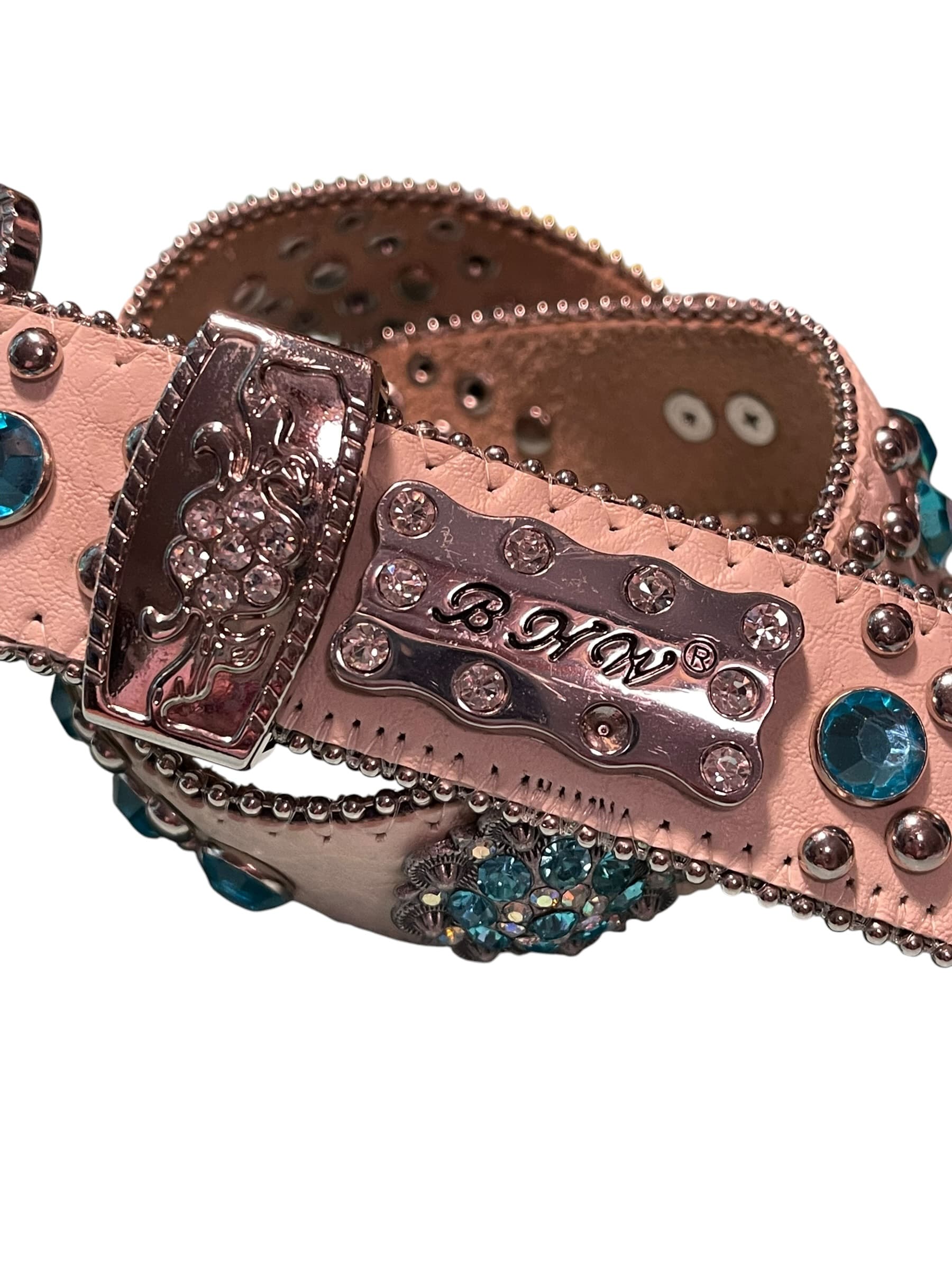 BHW Women’s Rhinestone Studded Leather Western Cowgirl Belt - Thumbnail 3