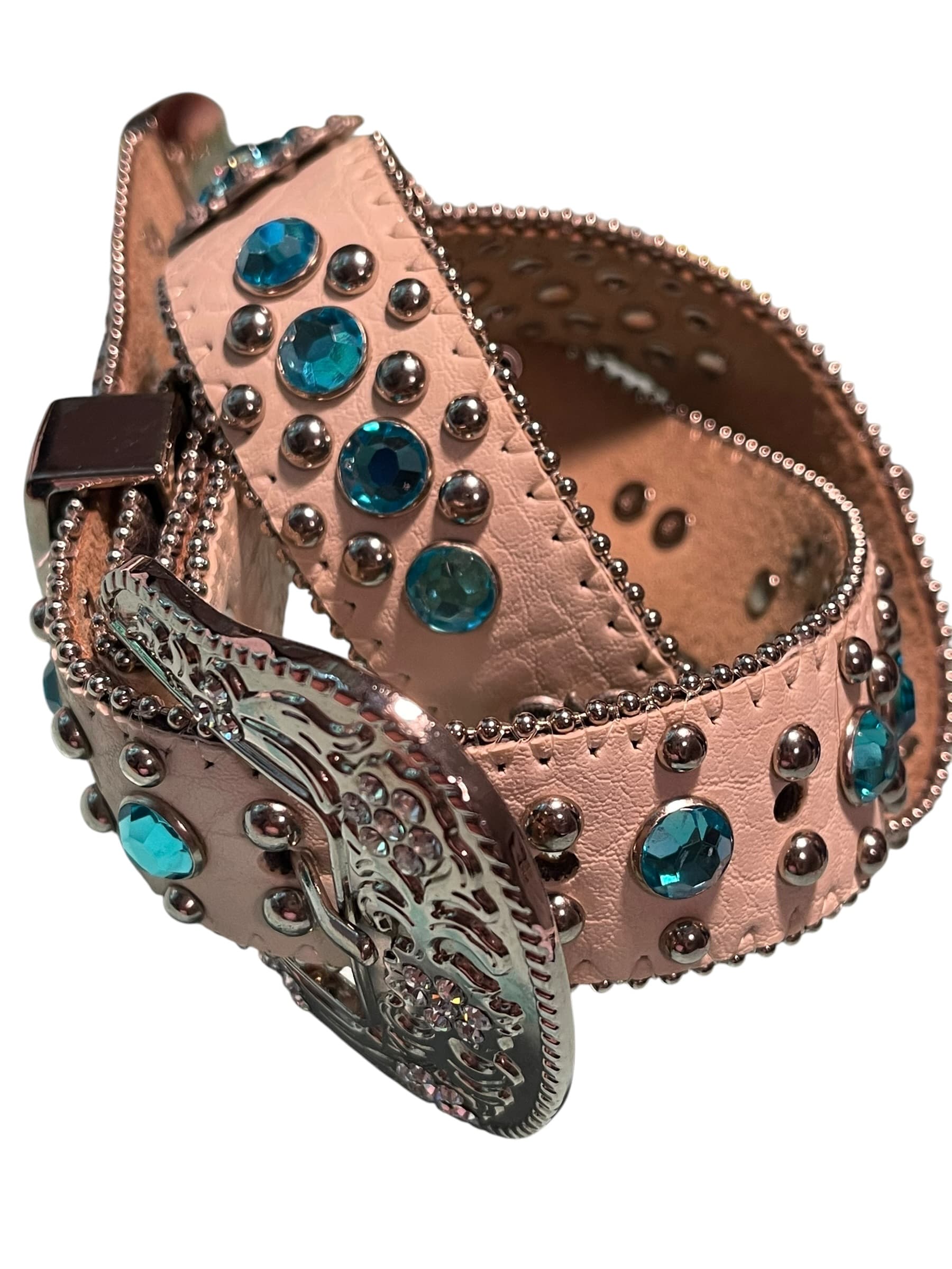 BHW Women’s Rhinestone Studded Leather Western Cowgirl Belt - Thumbnail 4