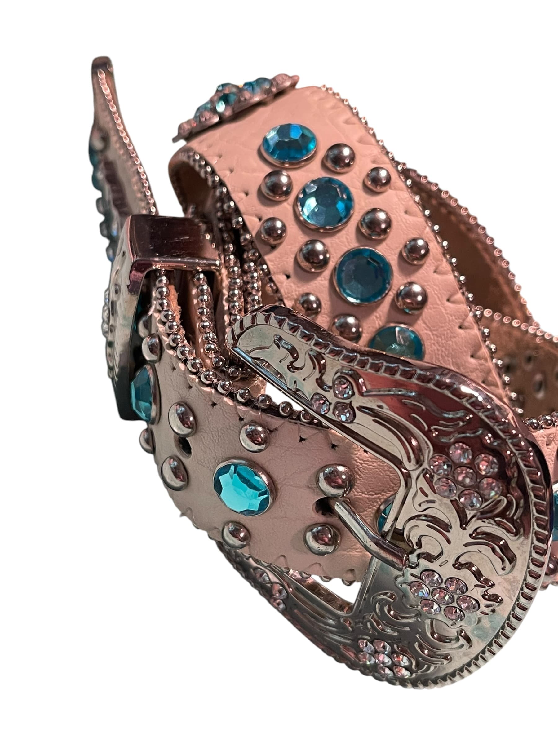 BHW Women’s Rhinestone Studded Leather Western Cowgirl Belt - Thumbnail 5