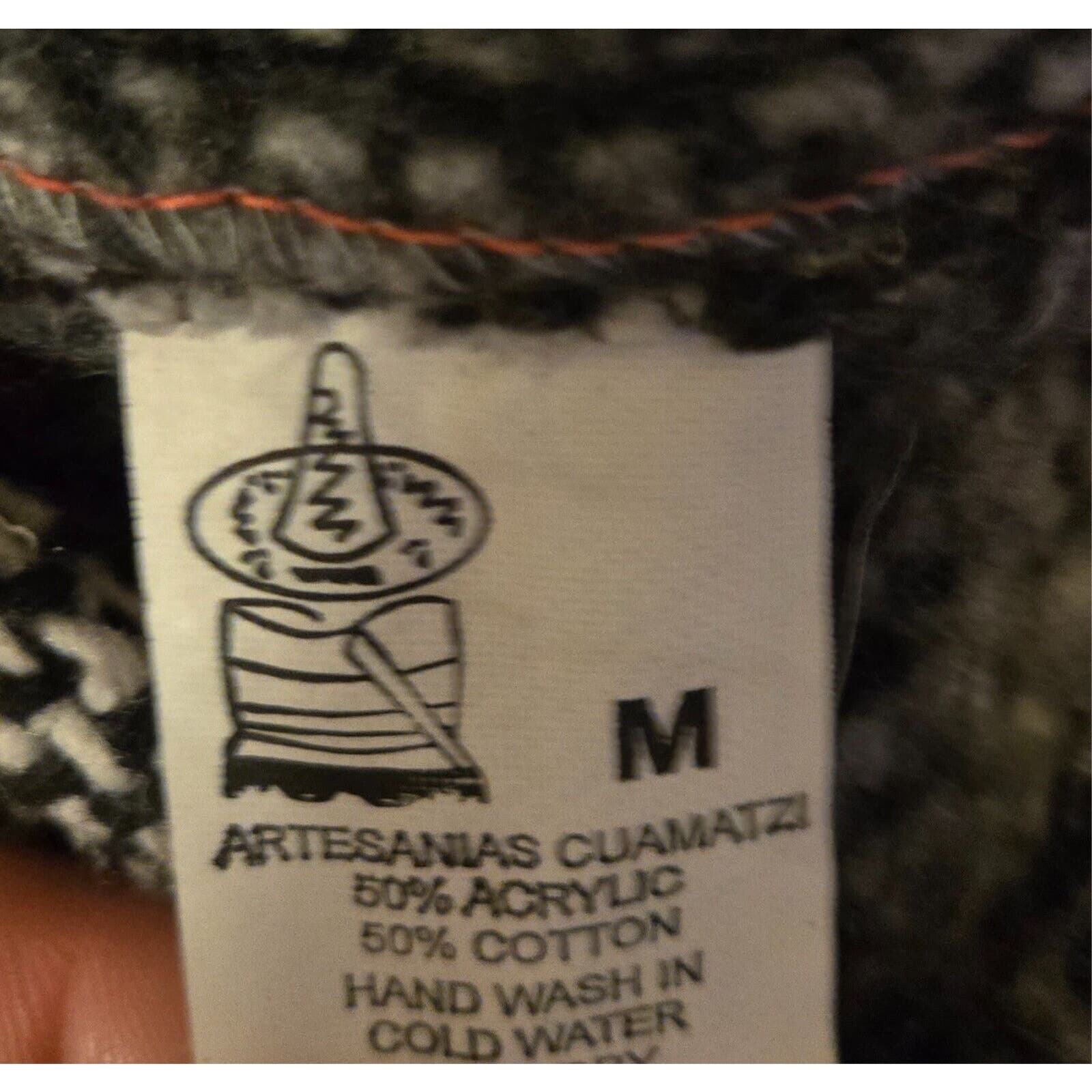 Multi-Color Hoodie Poncho Hippie Mexican Sweater M - Thumbnail 2