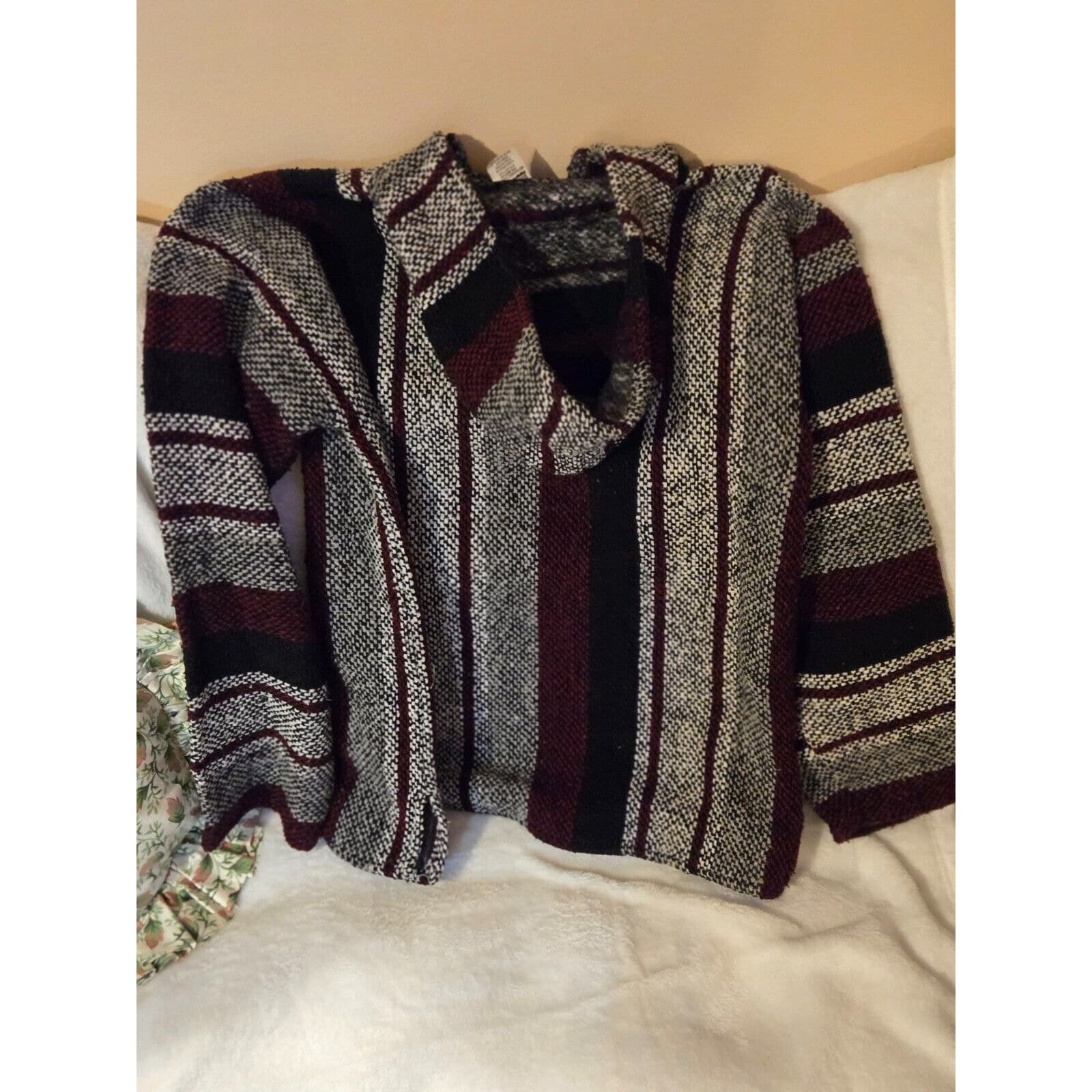 Multi-Color Hoodie Poncho Hippie Mexican Sweater M - Thumbnail 3