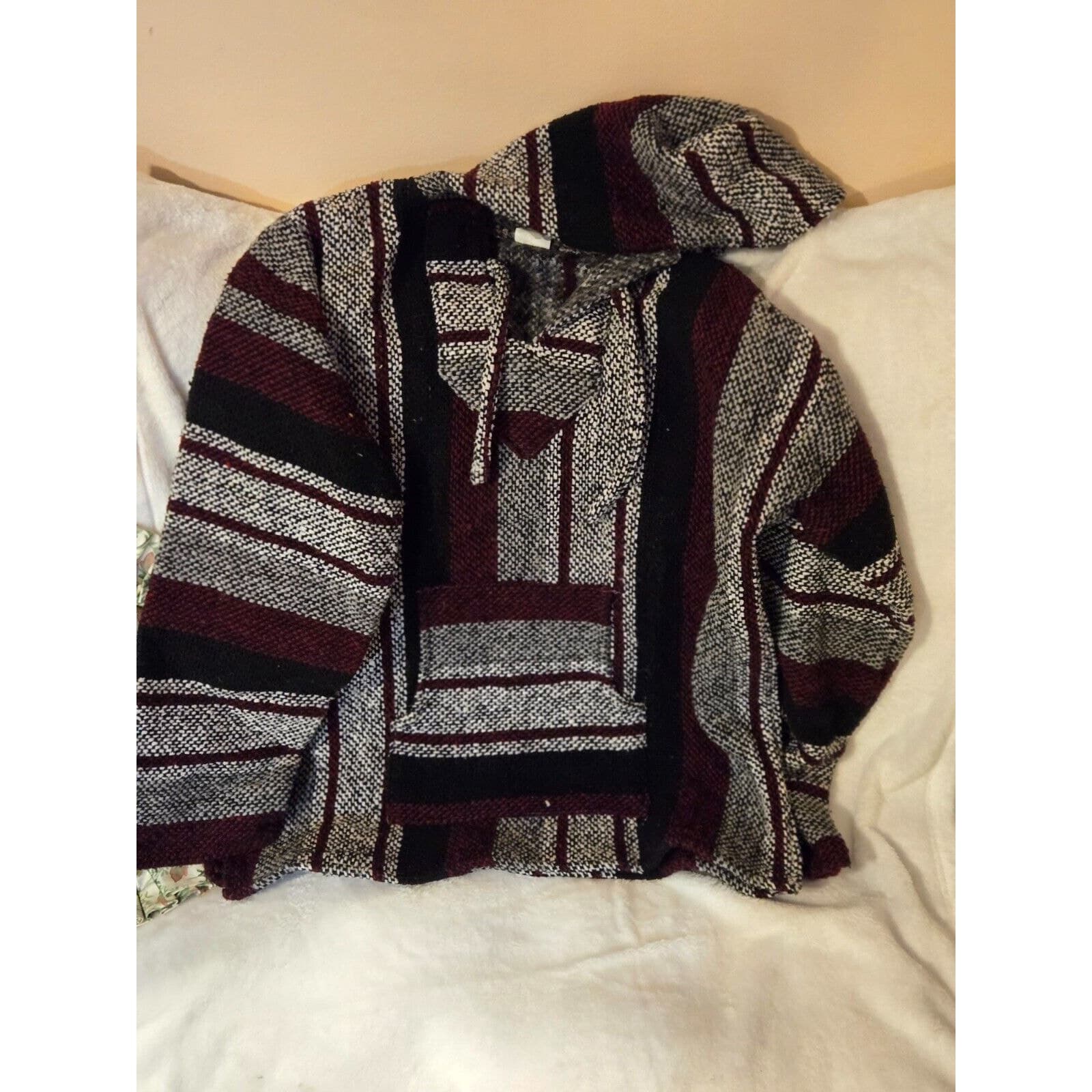 Multi-Color Hoodie Poncho Hippie Mexican Sweater M