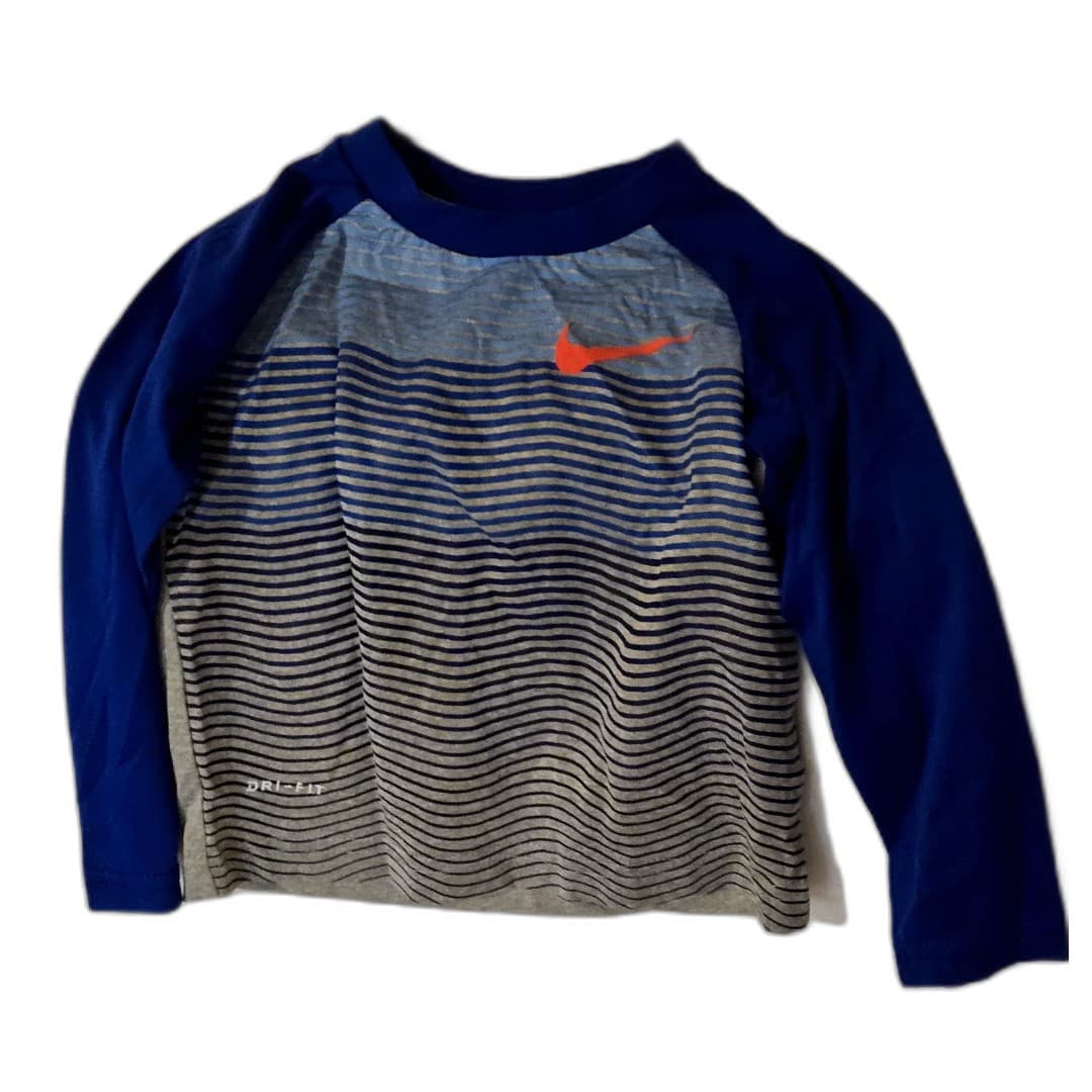 Nike Toddler Boys Dri-FIT Raglan Stripe T Shirt Gray Heather/Royal Sz 2T - NWT