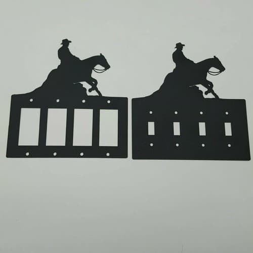 Reining Horse Black Quadruplet Switch Toggle Plates Country Western Cabin