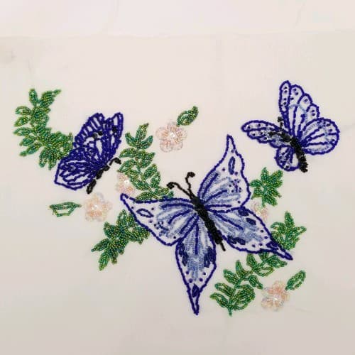 Hand Crafted Bead Work Blue Purple Butterflies Home Made Wall Art Decoration