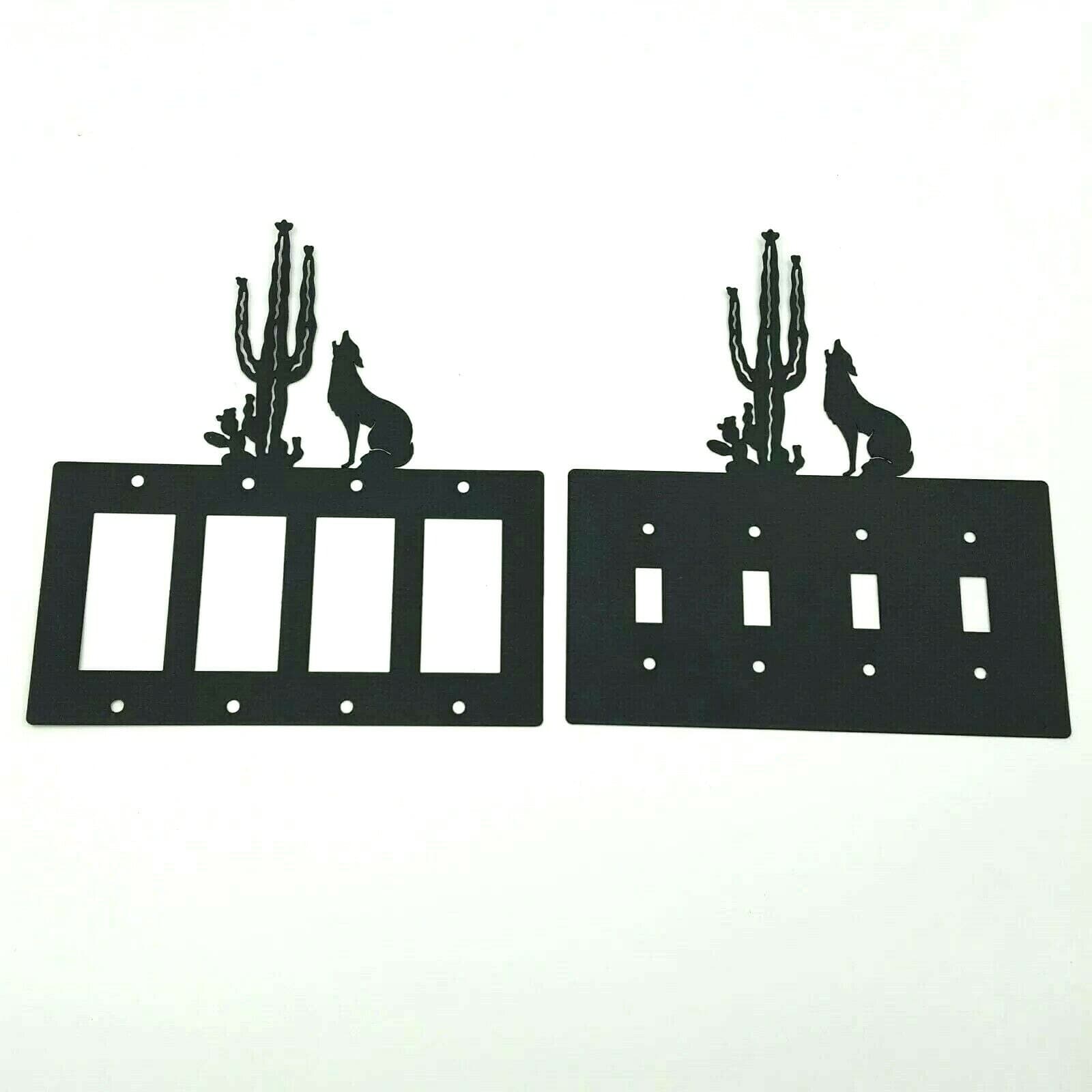 Coyote Howl Cactus Black Quadruplet Switch Toggle Plates Country Western Cabin