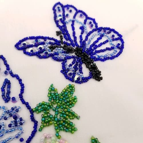 Hand Crafted Bead Work Blue Purple Butterflies Home Made Wall Art Decoration - Thumbnail 3