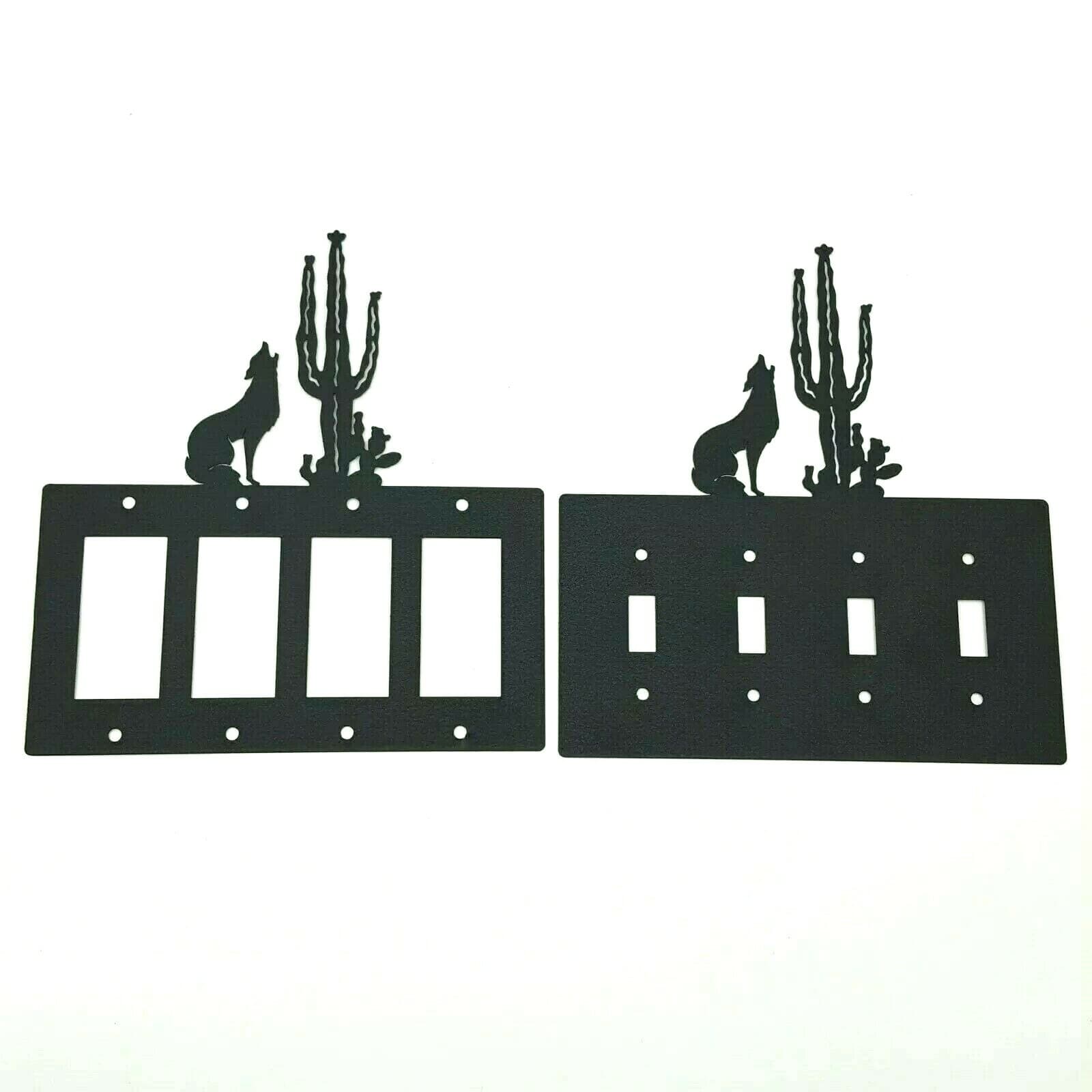 Coyote Howl Cactus Black Quadruplet Switch Toggle Plates Country Western Cabin - Thumbnail 2