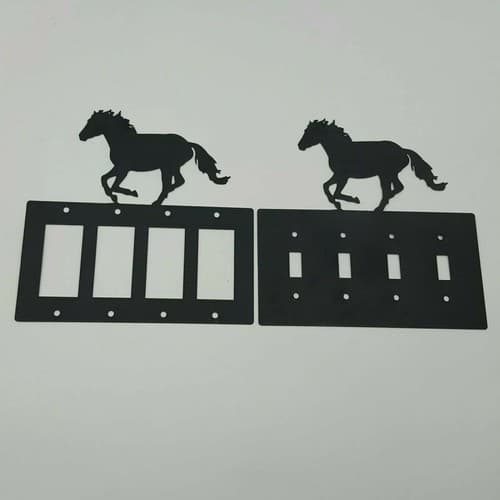 Horse Mustang Black Quadruplet Switch Toggle Plates Country Western Cabin - Thumbnail 2