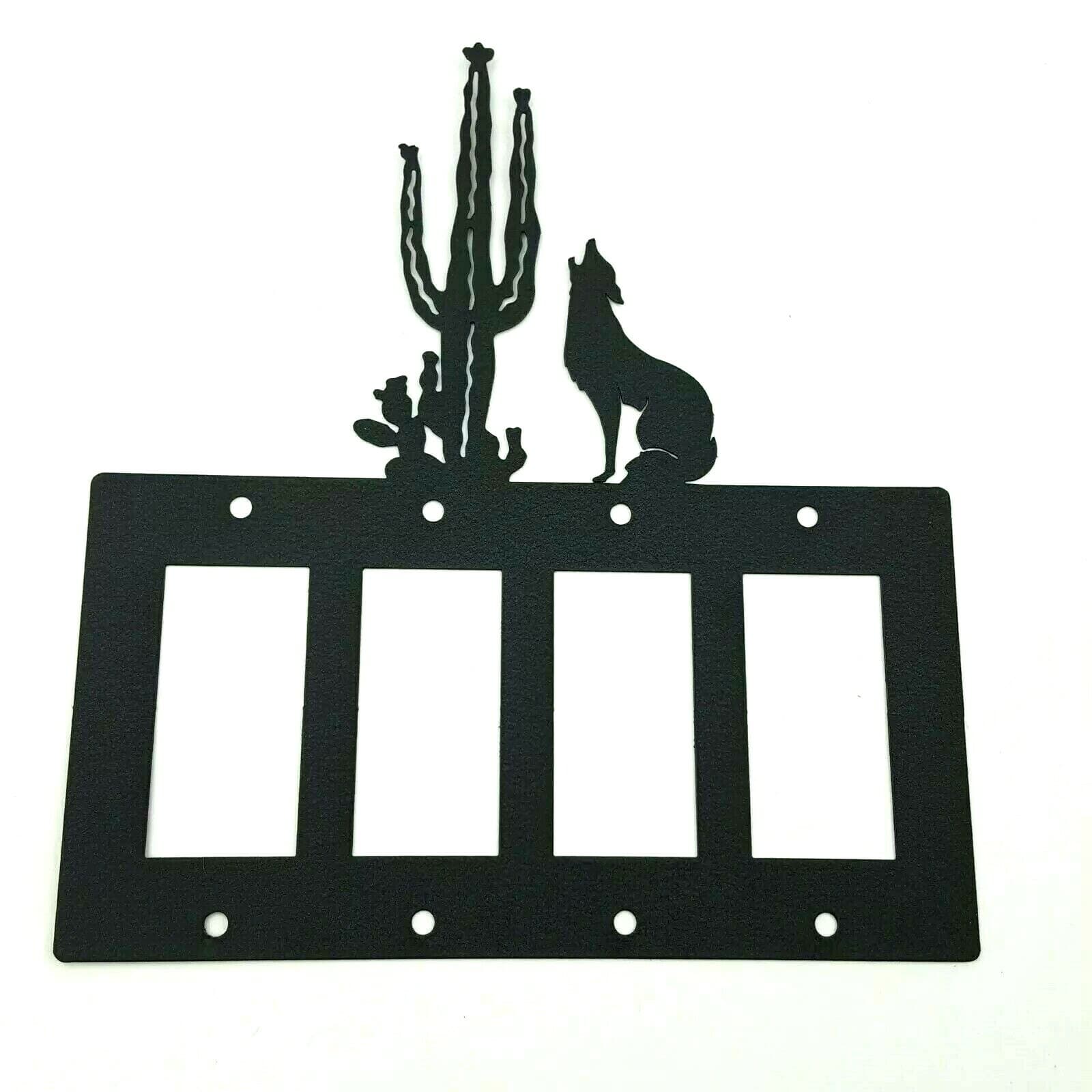 Coyote Howl Cactus Black Quadruplet Switch Toggle Plates Country Western Cabin - Thumbnail 4