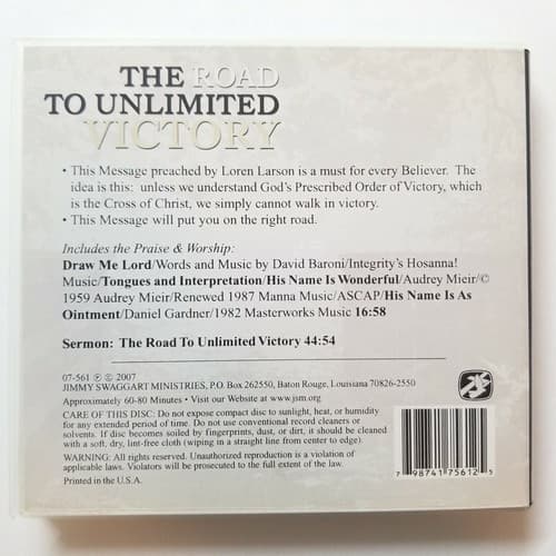 Loren Larson The Road To Unlimited Victory Audio CD 07-561 2007 Jimmy Swaggart - Thumbnail 4