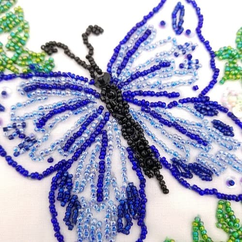 Hand Crafted Bead Work Blue Purple Butterflies Home Made Wall Art Decoration - Thumbnail 2
