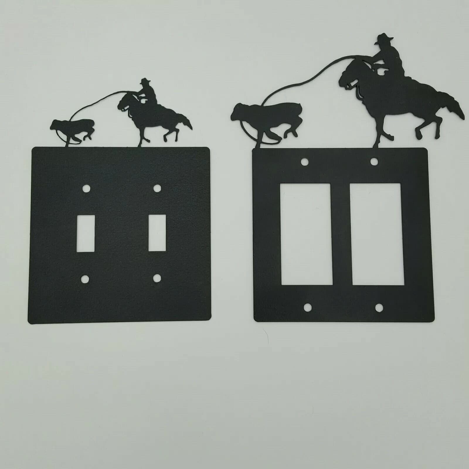 Cowboy Roping Calf Black Outlet Covers Switch Plates Toggle Country Western - Thumbnail 2