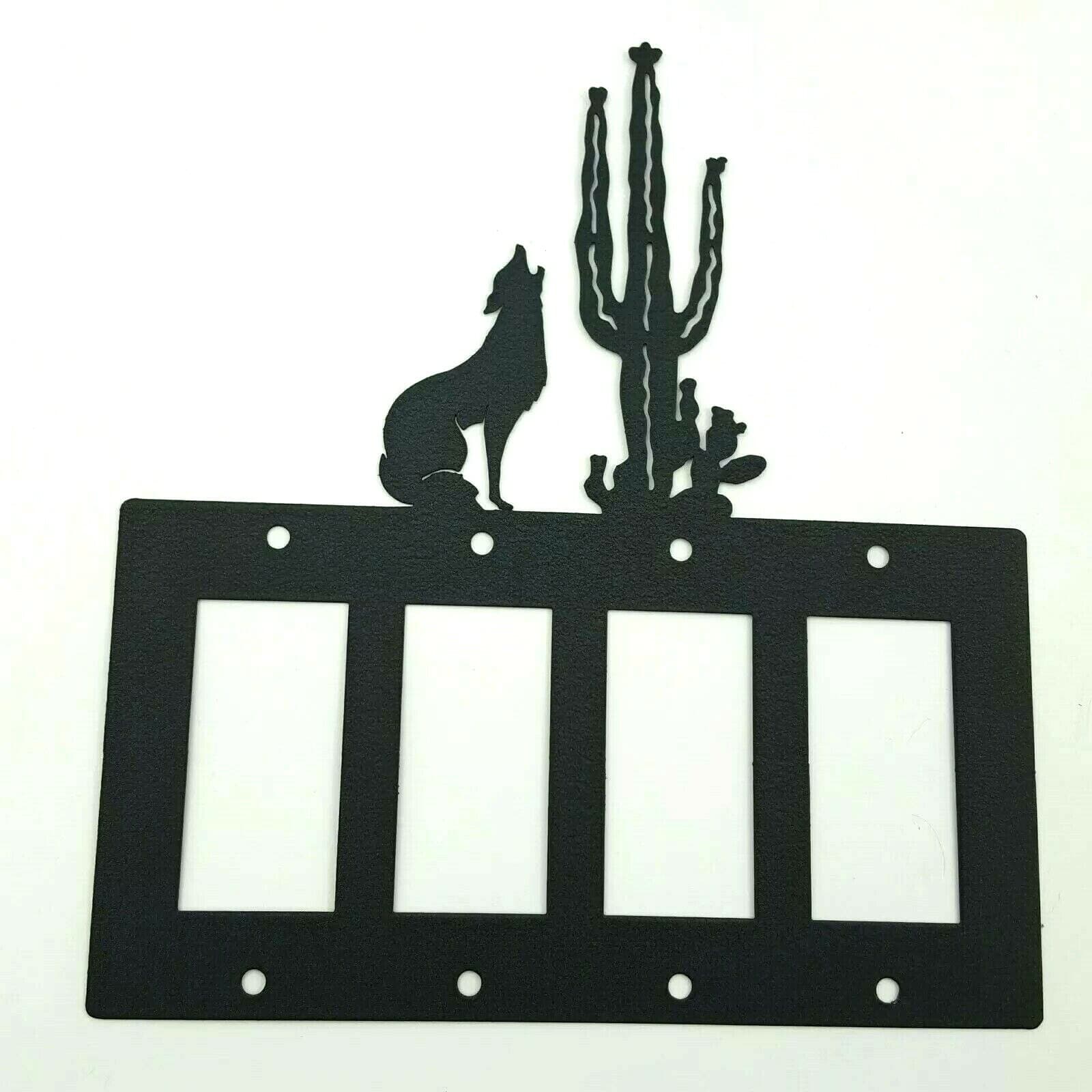 Coyote Howl Cactus Black Quadruplet Switch Toggle Plates Country Western Cabin - Thumbnail 3