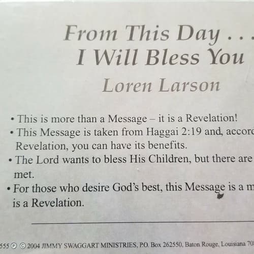 Loren Larson From This Day... I Will Bless You Audio Preacing CD 07-555 2004 - Thumbnail 4