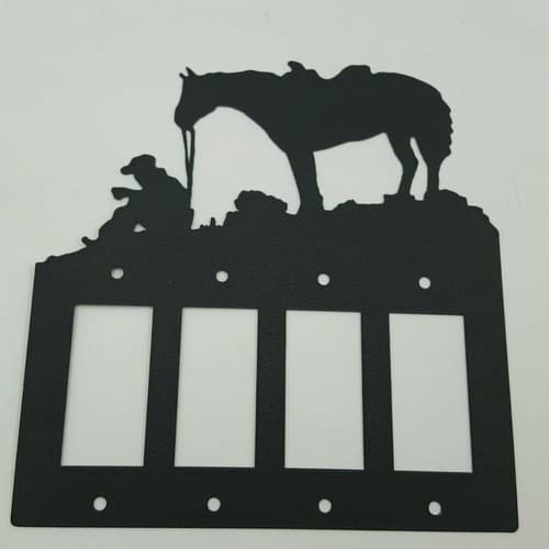 Resting Cowboy Horse Black Quadruplet Switch Toggle Plates Country Western Cabin - Thumbnail 3