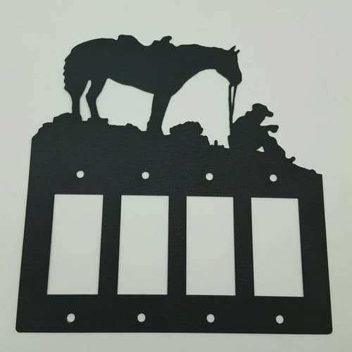 Resting Cowboy Horse Black Quadruplet Switch Toggle Plates Country Western Cabin - Thumbnail 4