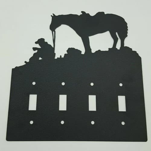 Resting Cowboy Horse Black Quadruplet Switch Toggle Plates Country Western Cabin - Thumbnail 6