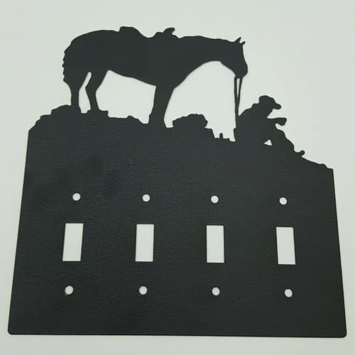 Resting Cowboy Horse Black Quadruplet Switch Toggle Plates Country Western Cabin - Thumbnail 7