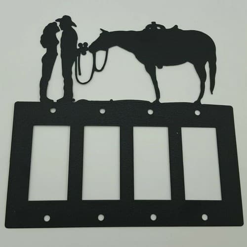 Couple Cowboy Flowers Black Quadruplet Switch Toggle Plates Country Western - Thumbnail 4