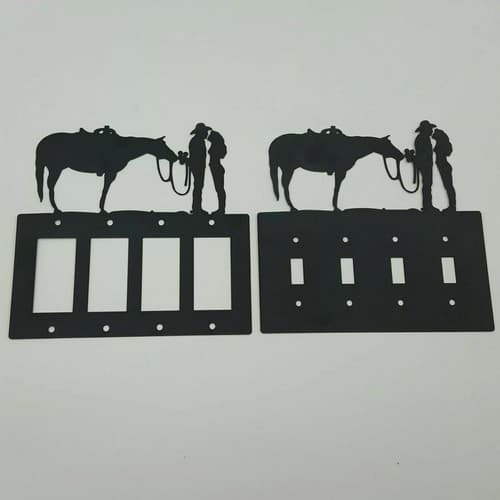 Couple Cowboy Flowers Black Quadruplet Switch Toggle Plates Country Western - Thumbnail 2