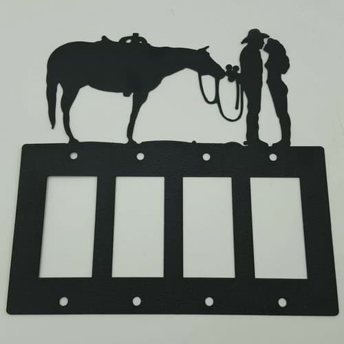 Couple Cowboy Flowers Black Quadruplet Switch Toggle Plates Country Western - Thumbnail 3
