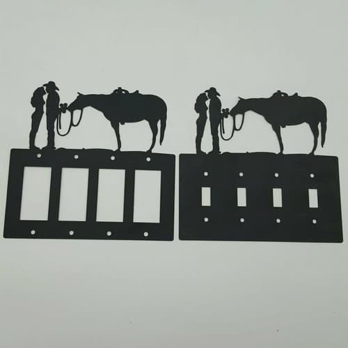Couple Cowboy Flowers Black Quadruplet Switch Toggle Plates Country Western