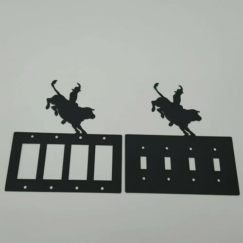 Bull Riding Cowboy Black Quadruplet Switch Toggle Plates Country Western Cabin