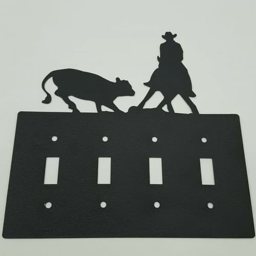 Cowboy Herding Calf Black Quadruplet Switch Toggle Plates Country Western Cabin - Thumbnail 7