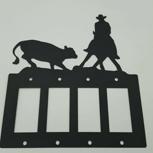 Cowboy Herding Calf Black Quadruplet Switch Toggle Plates Country Western Cabin - Thumbnail 4