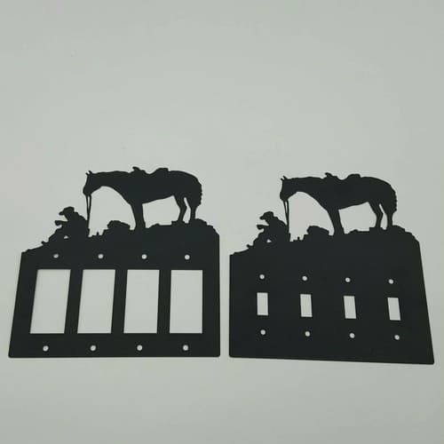 Resting Cowboy Horse Black Quadruplet Switch Toggle Plates Country Western Cabin - Thumbnail 2