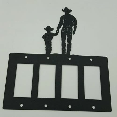Father & Son Holding Hands Cowboy Black Quadruplet Toggle Plate Western Country - Thumbnail 2