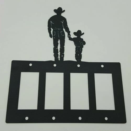 Father & Son Holding Hands Cowboy Black Quadruplet Toggle Plate Western Country