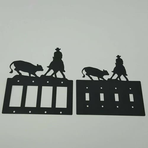 Cowboy Herding Calf Black Quadruplet Switch Toggle Plates Country Western Cabin