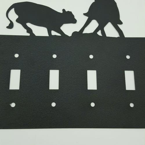 Cowboy Herding Calf Black Quadruplet Switch Toggle Plates Country Western Cabin - Thumbnail 8