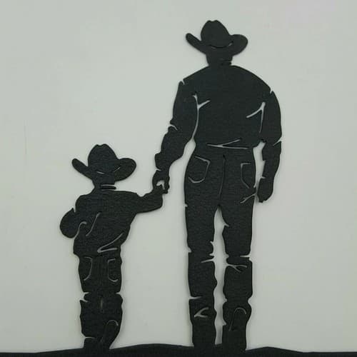 Father & Son Holding Hands Cowboy Black Quadruplet Toggle Plate Western Country - Thumbnail 5